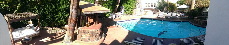 panoramic view of pool and surrounds from outside our room